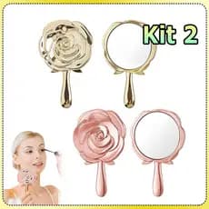 Kit 2 Espelho de maquiagem padrão de rosa espelho de mão espelho para presente de festa Espelho de bolso