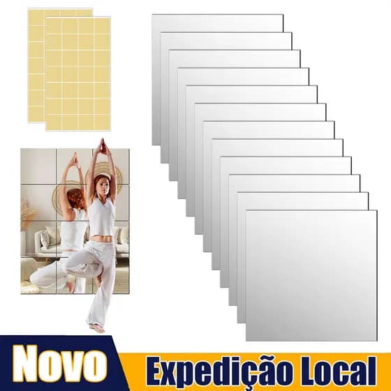 12 Peças espelho acrílico autoadesivo, adesivos de parede de espelho sem moldura para banheiro, sala de estar 30 x 30 cm