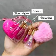 Gloss Chaveiro - Chaveiro de Pelúcia com Mini Gloss Rosa para Hidratação Instantânea