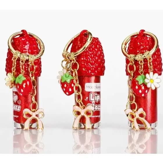 Gloss Labial Morango / Mel / Melancia com Chaveiro Hidratante Brilho | Acessório Fofo Presente
