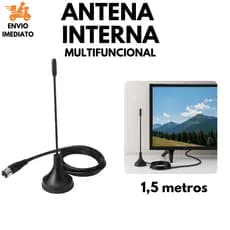 Antena de TV Interna Digital HDTV Full HD Sinal Forte, Fácil Instalação e Alta Captação 1,5 metros