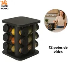 Porta Temperos 12 Potes Giratório 360° Porta Condimento Potes de Vidro Cozinha Organizada
