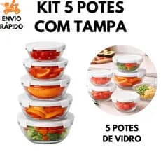 Kit 5 Potes De Vidro Com Tampa Hermética Ideal Para Cozinha E Organização