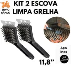 Kit 2 Escova Limpa Grelha com Raspador Aço Inox Limpeza Fácil Churrasqueira e Forno