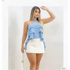 Blusa Cropped Bata Soltinha com Babado em Camadas - Estilo Boho / Ciganinha