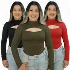 Body Feminino Pirâmide Manga Longa Moda Blogueira Gringa
