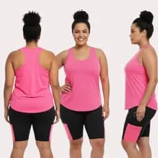 Conjunto Fitness Plus Size Premium: Regata Dry Premium Respirável e Short Suplex Liso Cós Alto C/ Bolso