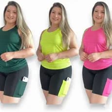 Conjunto Fitness Academia Regata e Short Com Bolso Para Celular Fitness Premium