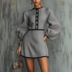 2026 novo estilo E-comercial temperamento francês High-End pequeno estilo cinza costura vestido de malha-*&-
