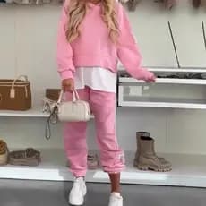 Conjunto Esportivo Casual Feminino com Capuz em Cor Sólida, Moda 2026