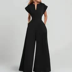 2026 primavera novo estilo moda feminina Commuter com decote em v cintura estreita cor sólida macacão de perna larga****