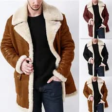 Novo Casaco Masculino de Camurça Grossa com Pelo Sintético para Outono/Inverno 2026, Sobretudo Longo Estilo Europeu