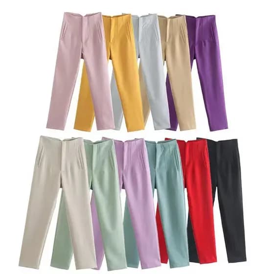 Nova Calça Casual Feminina de Cintura Alta, Ligeiramente Elástica, Corte Slim e Perna Reta, em Cor Sólida, para o Dia a