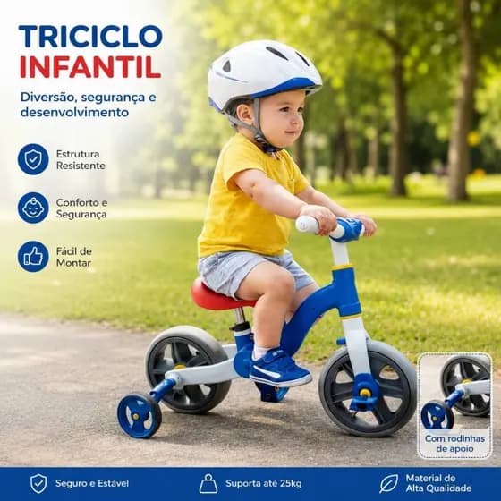 Bicicleta Equilíbrio 2 Em 1 Azul Rodinhas Removíveis Balance Bike Sem Pedal Treino