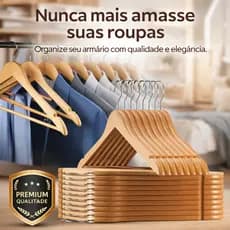 Kit Cabides Madeira guarda  Roupas Gancho Cromado Resistente Pendurar Alças  Duráveis Organização