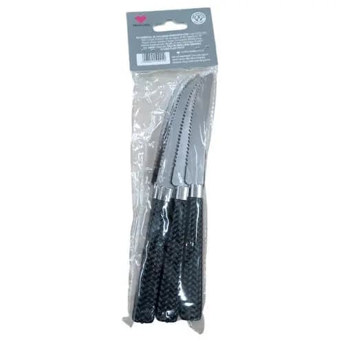 Kit 6 Facas Mesa Inox Cabo Preto Linha Gramado Duraveis Acabamento Premium