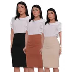 Kit com 3 Saias Feminina Midi Lapis Social Evangelica Trabalho Preto Cintura Alta Bengaline Saia Elegante  Saia Trabalho