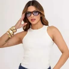 Regata Feminina Regata Canelada  Algodao Basica Feminina Poliester Regata Alça Larga Premium Blusa Americana Moderna