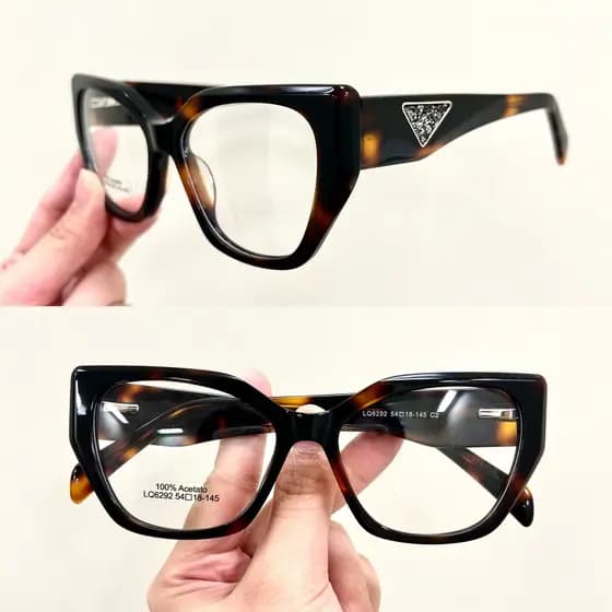 【LOUIE SHARK】Óculos acetato grandes femininos com hastes brilhantes blogueira moda símbolo de triângulo