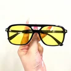 【LOUIE SHARK】Óculos De Sol Unissex Com Proteção UV400 Estilo De Blogueiro Moda Moderna - Preto e Amarelo