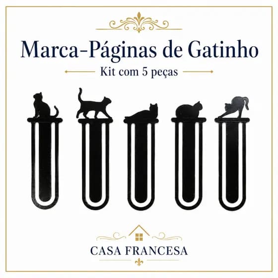 Kit com 05 marca páginas de gatinho livros organização Pet Gatinhos lindos