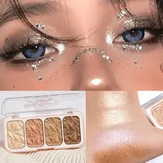 Highlighter Powder Palette-Champagne Color Contour Marker-Waterproof Long Lasting-4 Colors Diamond