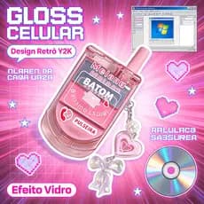 Kit Maquiagem Y2K Celular Flip Com Gloss Efeito Vidro Hidratante + Brinde Pulseira Maquiagem Infanti Presente Menina