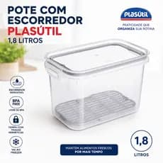 Pote Hermético com Escorredor Plasútil 1,8 Litros BPA Free Mantém Alimentos Frescos