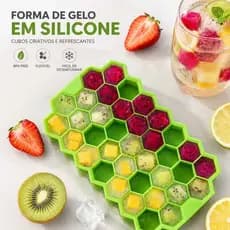 Forma para Gelo de Silicone Flexível com Tampa [37 Colmeias - Bar/Cozinha/Drinks/Suco]