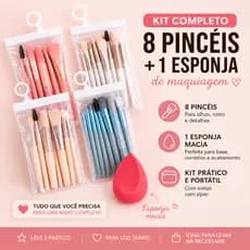 Kit Pincéis para Maquiagem 8 peças + Esponja macia para base e corretivo - Prático e portátil
