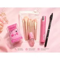Kit Maquiagem Completo Gloss + Conj Pincéis +esponja + Lápis Olhos + Máscara Cílios - Presente Fofo