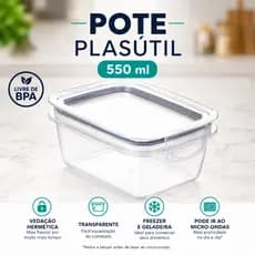 Pote Hermético - Marmita Plasútil 550ml Transparente com Vedação BPA Free Organizador de Alimentos