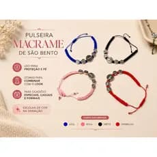Pulseira São Bento Macramê Proteção e Fé - Ajustável - Unissex - Escolha Sua Cor