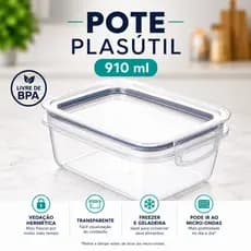 Pote Hermético - Marmita Plasútil 910 ml Transparente com Vedação BPA Free Organizador de Alimentos