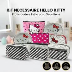 Necessaire Hello Kitty Feminina Estojo Maquiagem Organização Viagem Transparente Poá Zíper Duplo Kit 2 Unidades Luxo