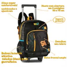 Kit Mochila De Rodinha Infantil Menino Skate Clio Mochilete Escolar Com Estojo E Lancheira Térmica
