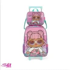 Mochila de Rodinhas Infantil com Lancheira LOL Surprise Rosa Escolar Reforçada com Alça Retrátil e Amplo Espaço