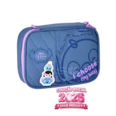 Estojo Stitch Disney Original 100 Lápis com 36 Elásticos Box Organizador 100 Pens Clio TS26246 Azul Lançamento Oferta