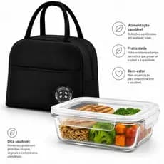 Kit Prático Bolsa Térmica e Pote de Vidro Hermético Para Marmita / Lancheira Fitness /Academia /Trabalho Escola