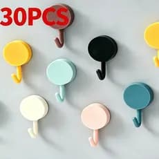 Conjunto de 30 peças, ganchos adesivos sem furos e sem deixar marcas, em cores macaron, feitos de plástico, cores aleató