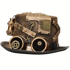 Chapéu Gótico Steampunk Unissex com Garrafa Dourada, Engrenagens de Metal e Óculos de Proteção para Homens e Mulheres, p