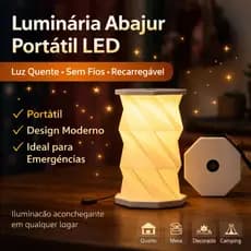 Luminária Abajur Portátil LED Recarregável | Luz Quente Aconchegante | Ideal para Mesa, Quarto, Camping e Emergência