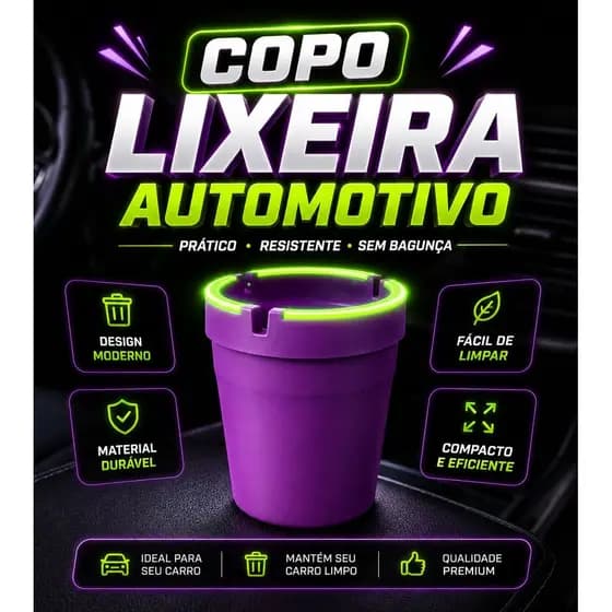 Copo Lixeira Automotivo Porta Copos Neon Carro Sem Odor Tampa Lixo Veicular Escritório Cinzeiro