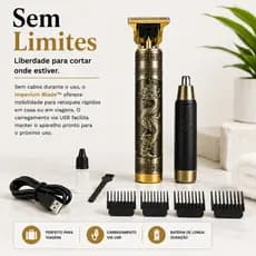 Kit Máquina de Cortar Cabelo e Barba Profissional Sem Fio USB + Aparador de Pelos Nariz Imperium Blade