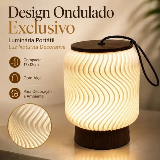 Luminária de Mesa Luz Noturna Abajur Decorativo Luminária Portátil com Alça 17x12cm
