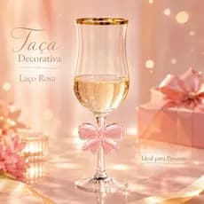 Taça de Vidro Taça Decorativa Com Laço Rosa Borda Dourada Para Champanhe Espumante