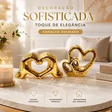 Enfeite Decorativo Escultura Decorativa Coração Dourado Enfeite de Mesa Decoração para Sala Quarto Escritório