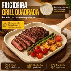 Frigideira Grill Quadrada Frigideira Para Café da Manhã Com Cabo Madeira e Ranhuras Multiuso