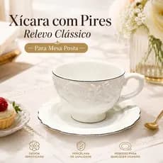 Xícara com Pires Xícara de Porcelana com Relevo Xícara de Café com Pires Xícara de Chá com Pires Branca