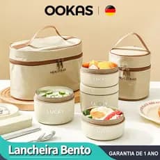 OOKAS Redondo/Quadrado Lancheira Bento Aço Inoxidável 304 Portátil Grande Capacidade Bolsa Térmica Grátis